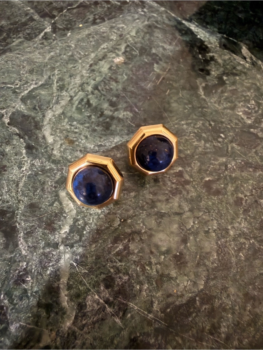 14 Karat Yellow Gold and Lapis Earrings 4 Grams